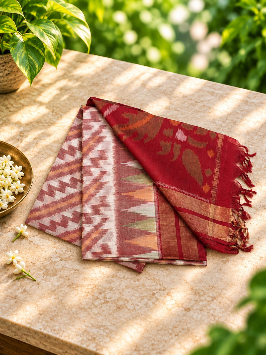 Ember Symphony - A vibrant harmony of red, ivory and ember tones, woven to celebrate every occasion.