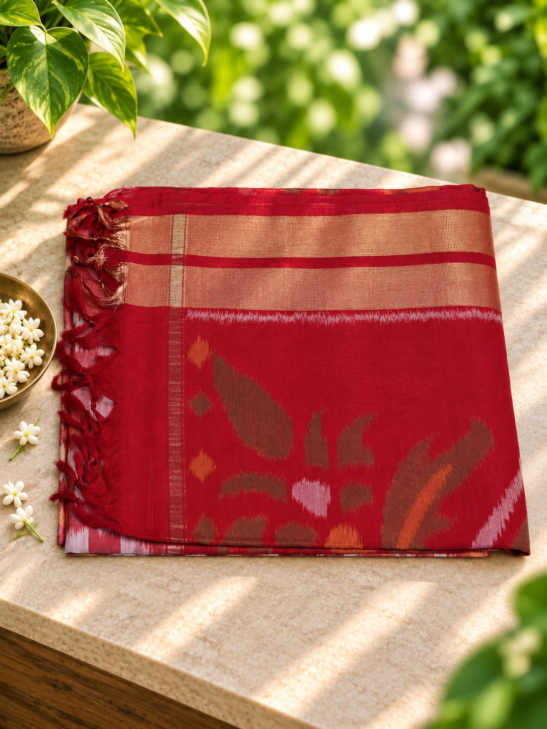 Ember Symphony - A vibrant harmony of red, ivory and ember tones, woven to celebrate every occasion.
