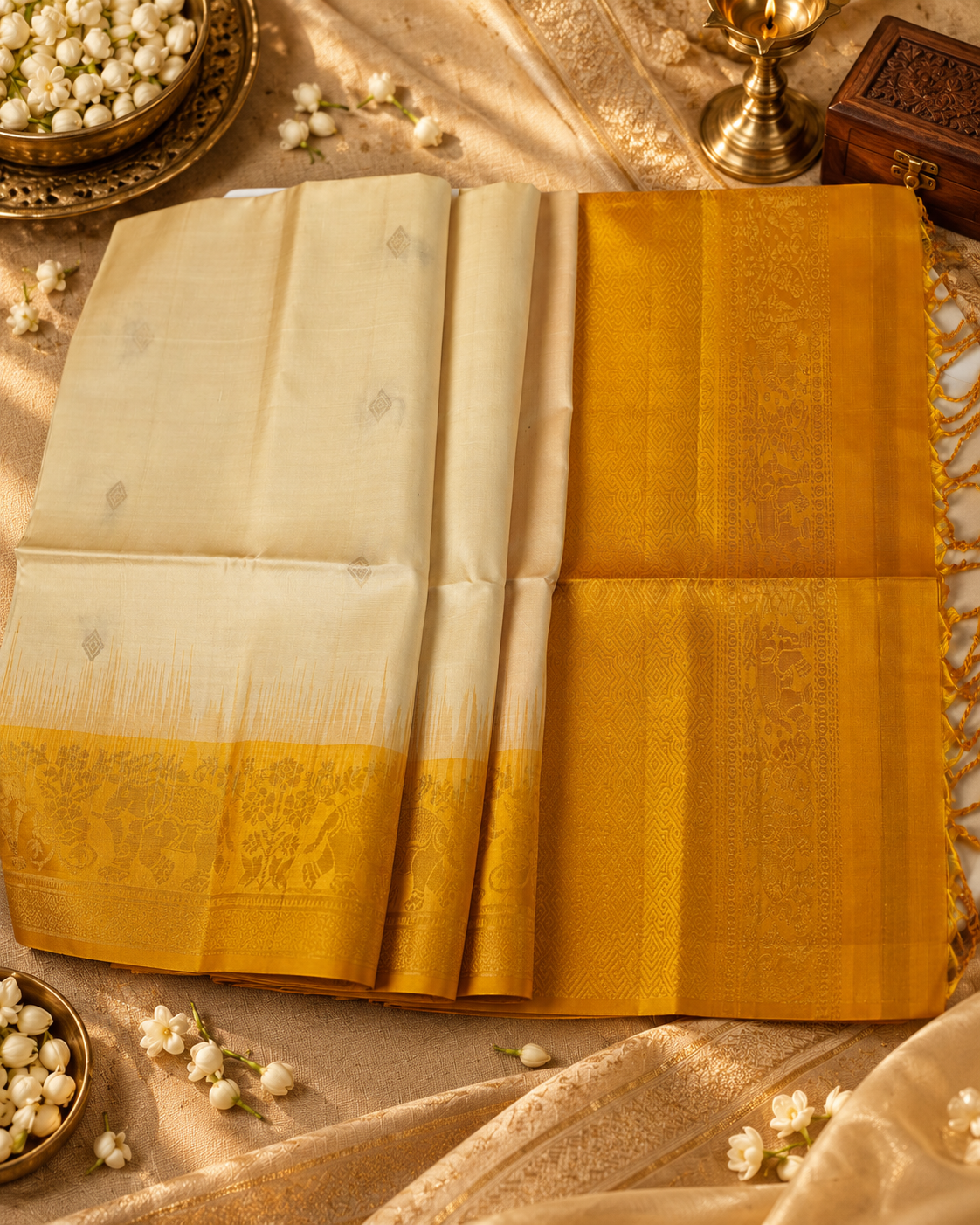 Kanaka Rekha - Ivory meets a glow of turmeric gold.
