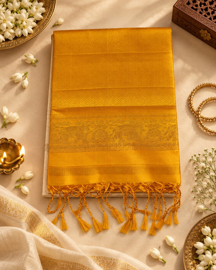 Kanaka Rekha - Ivory meets a glow of turmeric gold.