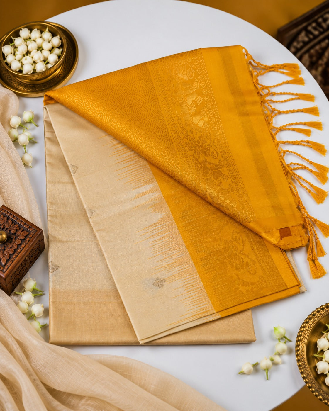 Kanaka Rekha - Ivory meets a glow of turmeric gold.