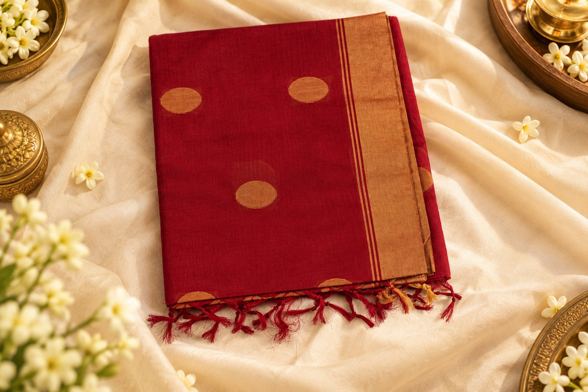 Sindoor Pushpa - A timeless bloom in sindoor & gold.