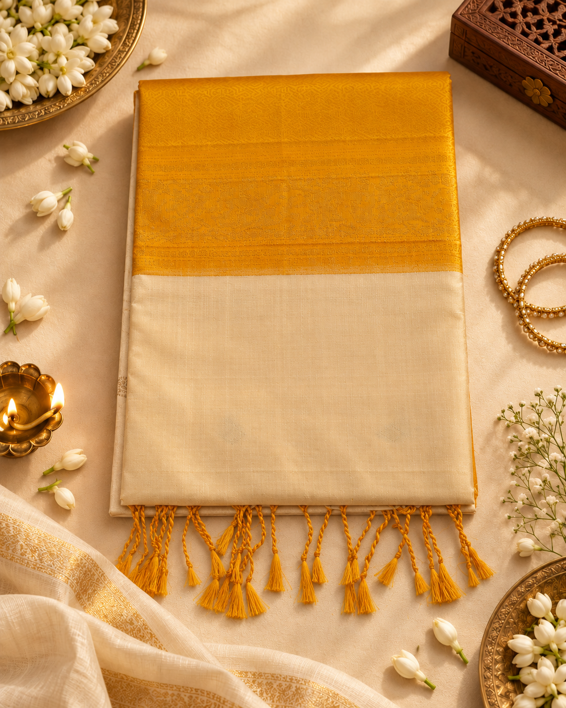 Kanaka Rekha - Ivory meets a glow of turmeric gold.
